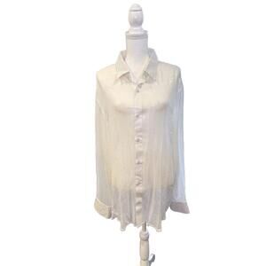 Nazila Couture White Sequin Long Sleeve Button-Up Shirt, Size 42